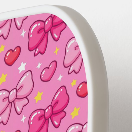 Personalized Cute Pink Bows and Hearts Monogram Pickleball Paddle (Links Detail)