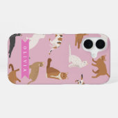 Personalized Cute Pink Cat Pattern Gift Cat Lover iPhone 16 Hoesje (Achterkant horizontaal)