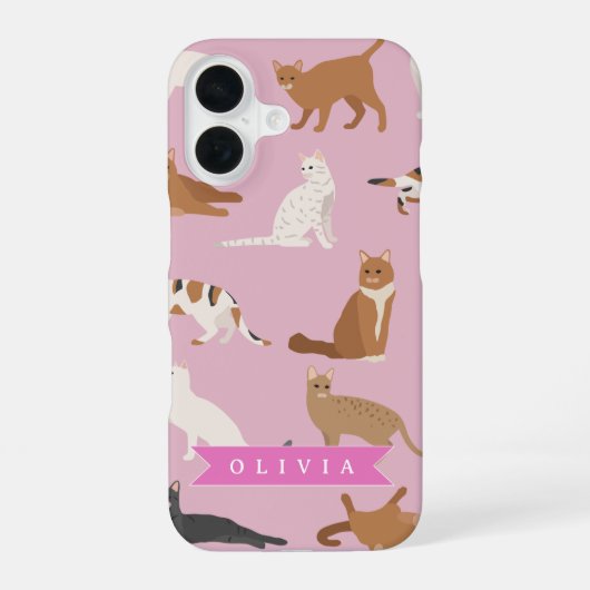 Personalized Cute Pink Cat Pattern Gift Cat Lover iPhone 16 Hoesje (Achterkant)