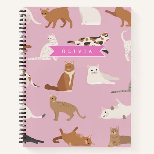 Personalized Cute Pink Cat Pattern Gift Cat Lover Notitieboek (Voorkant)