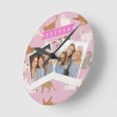 Personalized Cute Pink Cat Pattern Gift Cat Lover Ronde Klok (Hoek)