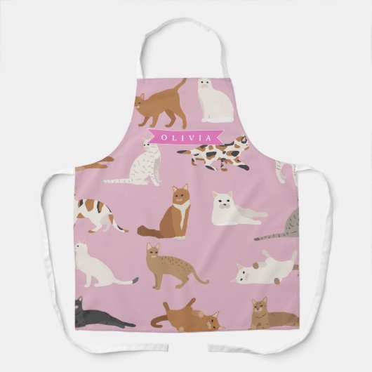Personalized Cute Pink Cat Pattern Gift Cat Lover Schort (Voorkant)