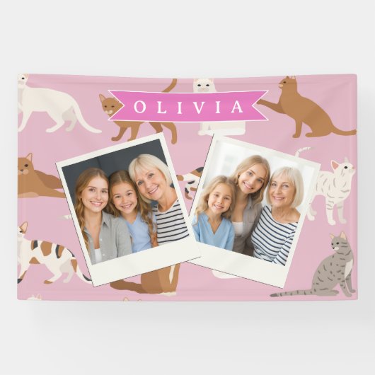 Personalized Cute Pink Cat Pattern Gift Cat Lover Spandoek (Horizontaal)