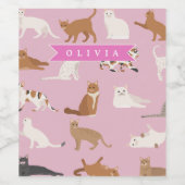 Personalized Cute Pink Cat Pattern Gift Cat Lover Wijn Etiket (Enkel label)