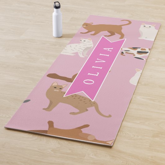 Personalized Cute Pink Cat Pattern Gift Cat Lover Yogamat (In situ)