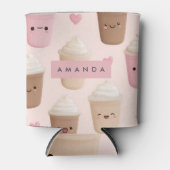 Personalized Cute Pink Kawaii Coffee Cup Blikjeskoeler (Voorkant)