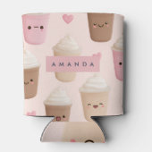 Personalized Cute Pink Kawaii Coffee Cup Blikjeskoeler (Achterkant)