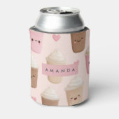 Personalized Cute Pink Kawaii Coffee Cup Blikjeskoeler (Blikje Achterkant)