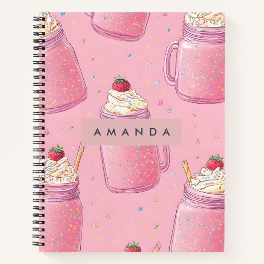 Personalized Cute Pink Milkshake Sprinkles Notitieboek (Voorkant)