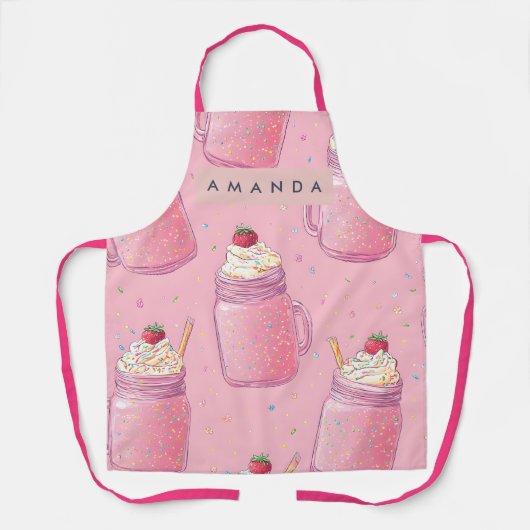 Personalized Cute Pink Milkshake Sprinkles Schort (Voorkant)