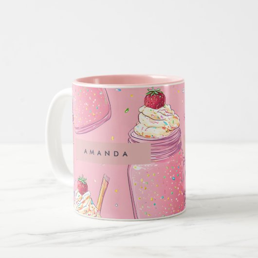 Personalized Cute Pink Milkshake Sprinkles Tweekleurige Koffiemok (Voorkant links)