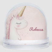 Personalized Cute Pink Unicorn Sneeuwbol (Voorkant)
