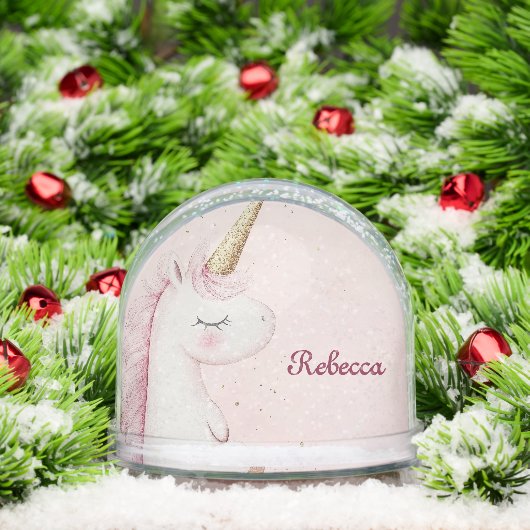 Personalized Cute Pink Unicorn Sneeuwbol (Kerstmis)
