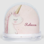 Personalized Cute Pink Unicorn Sneeuwbol (Achterkant)