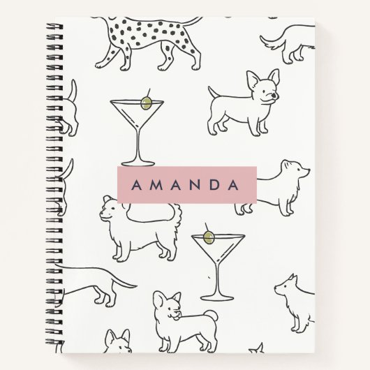 Personalized Cute Playful Dogs & Martinis  Notitieboek (Voorkant)