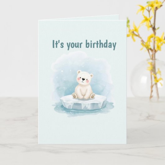 Personalized Cute Polar Bear Birthday Card Kaart (Gele Bloem)