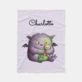 Personalized Cute Purple Green Fluffy Monster Kids Fleece Deken (Voorkant)