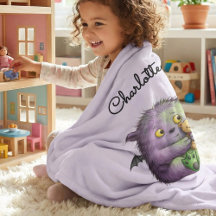 Personalized Cute Purple Green Fluffy Monster Kids