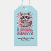 Personalized Cute Raccoon Classroom Valentine Cadeaulabel (Voorkant)