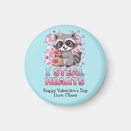 Personalized Cute Raccoon Classroom Valentine Magneet
