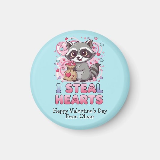 Personalized Cute Raccoon Classroom Valentine Magneet (Voorkant)