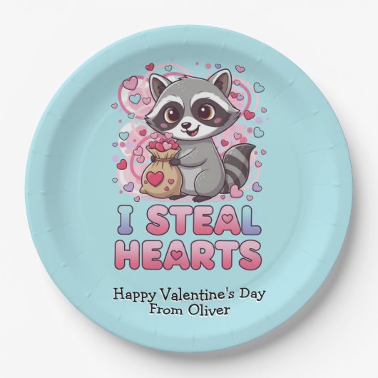 Personalized Cute Raccoon Classroom Valentine Papieren Bordje (Voorkant)