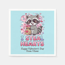 Personalized Cute Raccoon Classroom Valentine Servet
