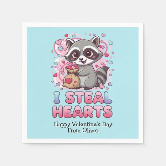 Personalized Cute Raccoon Classroom Valentine Servet (Voorkant)