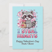Personalized Cute Raccoon Valentine Feestdagenkaart (Voorkant)