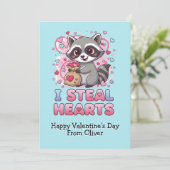 Personalized Cute Raccoon Valentine Feestdagenkaart (Staand voorkant)