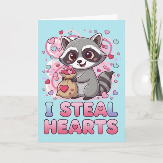 Personalized Cute Raccoon Valentine Kaart (Voorkant)