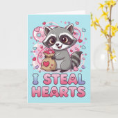 Personalized Cute Raccoon Valentine Kaart (Gele Bloem)