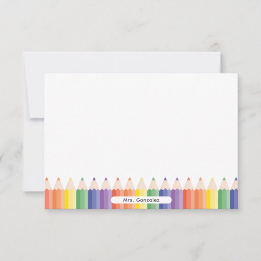 Personalized Cute Rainbow Pencils Teacher Note Bedankkaart (Voorkant)