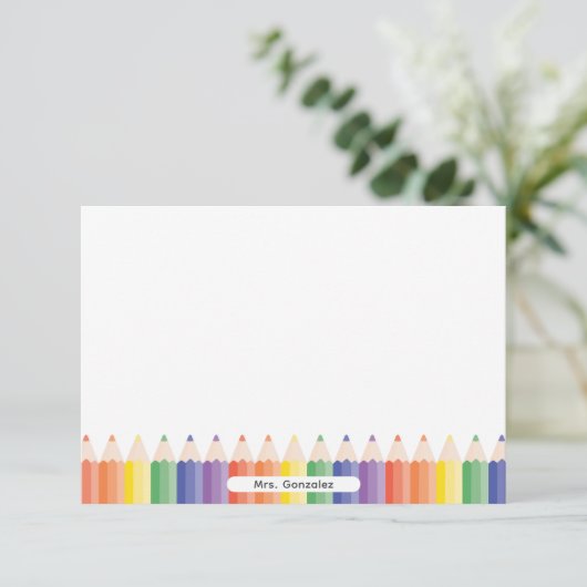 Personalized Cute Rainbow Pencils Teacher Note Bedankkaart (Staand voorkant)