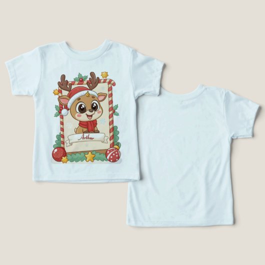 Personalized Cute Reindeer Christmas Toddler T-Shi (Ontwerp Voorkant & Achterkant)