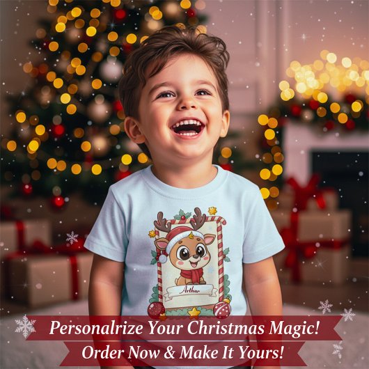 Personalized Cute Reindeer Christmas Toddler T-Shi
