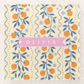 Personalized cute retro citrus folk pattern glazen onderzetter (Voorkant)