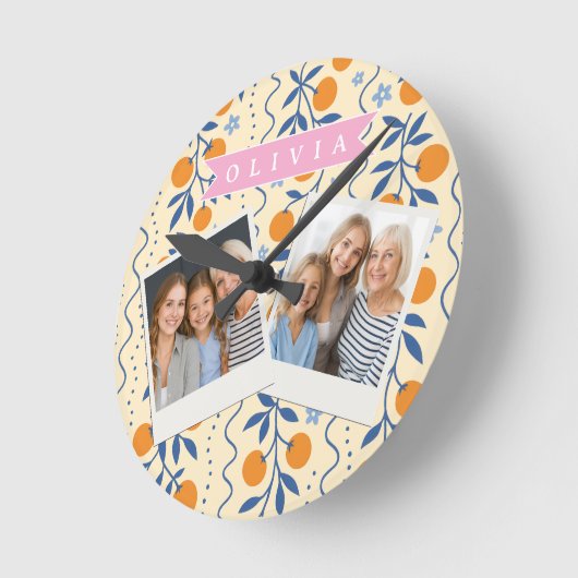 Personalized cute retro citrus folk pattern ronde klok (Hoek)