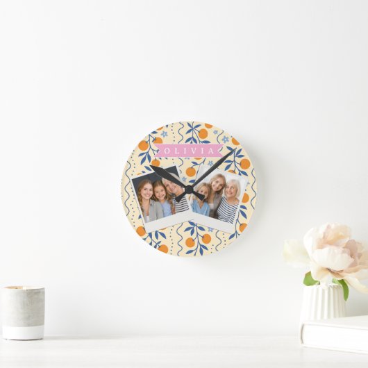 Personalized cute retro citrus folk pattern ronde klok (Huis)
