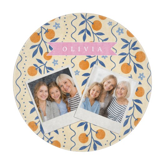 Personalized cute retro citrus folk pattern snijplank (Voorkant)