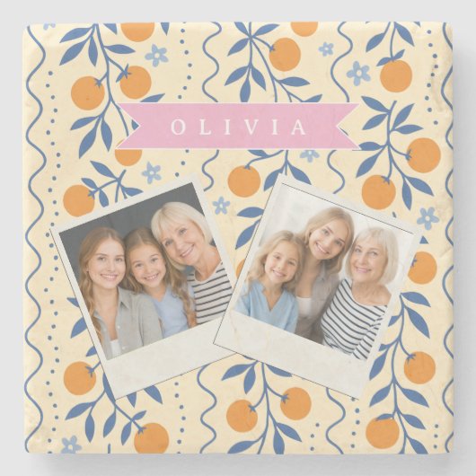 Personalized cute retro citrus folk pattern stenen onderzetter (Voorkant)