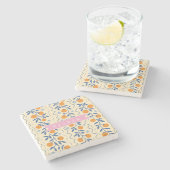 Personalized cute retro citrus folk pattern stenen onderzetter (Zijkant)