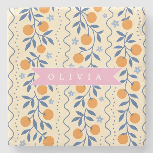 Personalized cute retro citrus folk pattern stenen onderzetter (Voorkant)