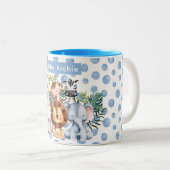 Personalized Cute Safari Animal baby boy name blue Tweekleurige Koffiemok (Voorkant rechts)