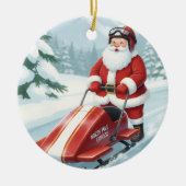 Personalized Cute Santa Doing Snowmobiling Keramisch Ornament (Voorkant)