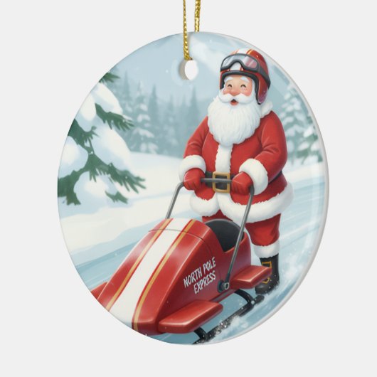 Personalized Cute Santa Doing Snowmobiling Keramisch Ornament (Links)