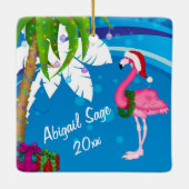 Personalized Cute Santa Flamingo Beach Christmas Keramisch Ornament (Achterkant)