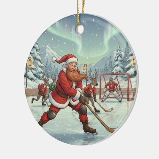 Personalized Cute Santa Playing Bandy Keramisch Ornament (Links)