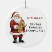 Personalized Cute Santa Playing Saxophone Keramisch Ornament (Achterkant)