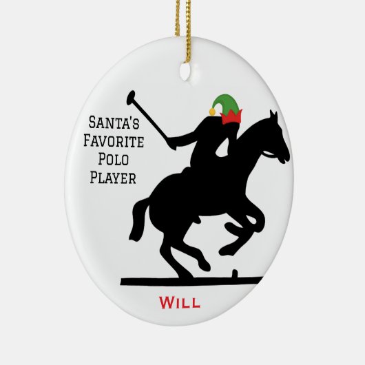 Personalized Cute Santa's Elf Playing Polo Keramisch Ornament (Rechts)